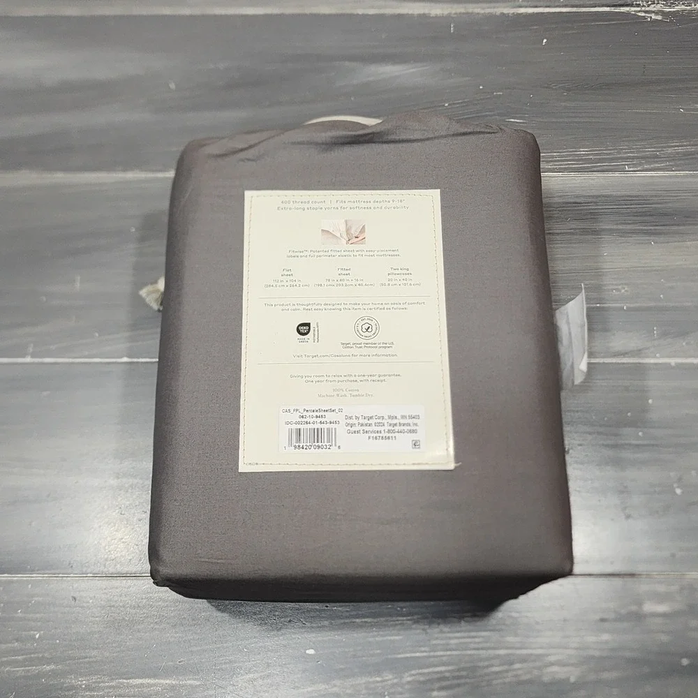 Casaluna King Premium‎ Cotton Percale Sheet Set 400 Thread Count Dark Gray 4pc